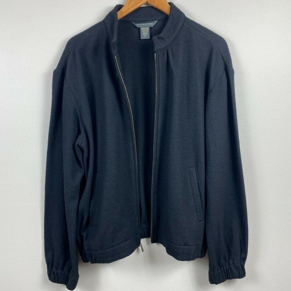 Banana Republic Jacket XL Black Wool Blend Lightweight Full Zip Stretch - Picture 7 of 10